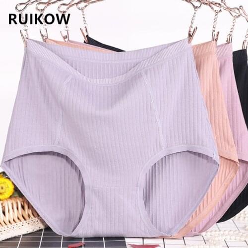 RUIKOW 3Pcs New Arrival XL~ 6XL Solid Color Underpants Breathable Large Womens Cotton Underwear Big Size Ladies Briefs Panties