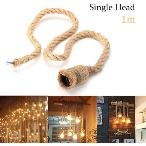 Vintage Hemp Rope Electric Wire Cord single head / double head Natural Jute for DIY E27 Edison Bulb Pendant Light