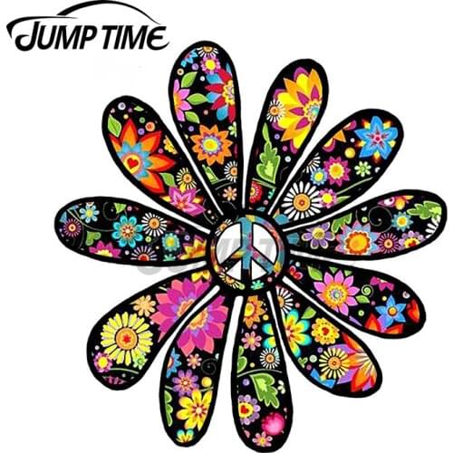 Jump Time 13 x 12.3cm Flower Power Peace Car Sticker Funny Graphics Windshield Graffiti Stickers RV VAN Decoration Fine Decal