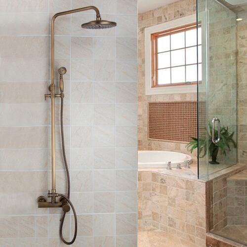 YANKSMART Flexible antique retro vintage brass wall mount 8 inch shower head + control valve hand sprayer bathroom set