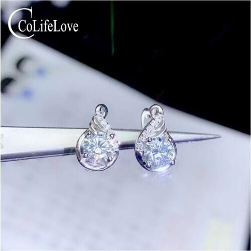 CoLife Jewelry D Color Moissanite Stud Earrings for Office Woman 5mm Round Moissanite Earrings 925 Silver Moissanite Jewelry