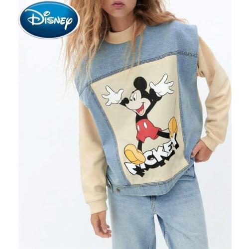 Womens Sweatshirt Oversized Hoodie Patchwork Casual Sweatshirts Disney Mickey Cartoon O Neck Long Sleeve Autumn Female Women