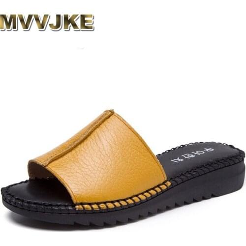 MVVJKE handmade genuine leather stitching summer women slippers open toe sandals woman shoes flat slippers beach thongs