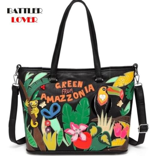 Women Embroidery Handbags Tote Cartoon Printing Shoulder Bags For Female Colorful Crossbody Bolsos Grandes Ladies Leather Purses