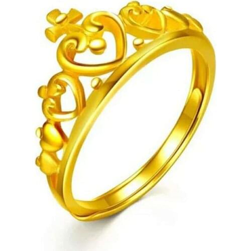Crown Ring for Women 24K Gold Plated Women Rings Vintage Birthday Party Anniversary Engagement Wedding Rings Jewelry Gift