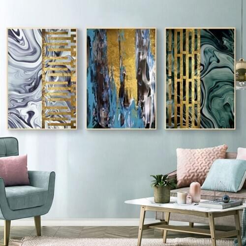 Golden Abstract Nordic Art Oil Painting on Canvas Wall Art Posters Prints Wall Pictures for Living Room Home Wall Cuadros Decor