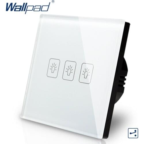 3 Gang 2 Way 3 Way Eu European Switch 110V-240V Wallpad White Crystal Glass LED 3 Gang 2 Way Touch Light Switch EU Free Shipping