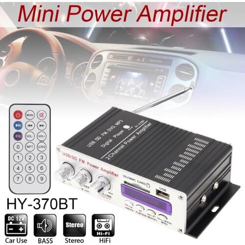370BT Remote Control 2CH HI-FI Car Audio High Power Amplifier FM Radio Player USB DVD MP3 for Car Motorcycle Home