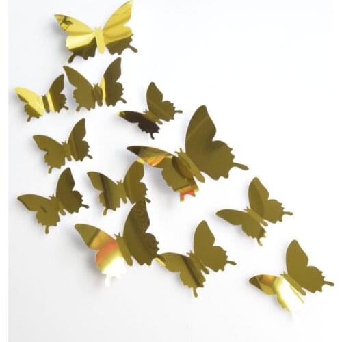 12pcs Butterfly New Bathroom Acrylic 3D Mirrors Irregular Mirror Living Room Decoration Mini Sticker Mirror Aesthetic Room Decor