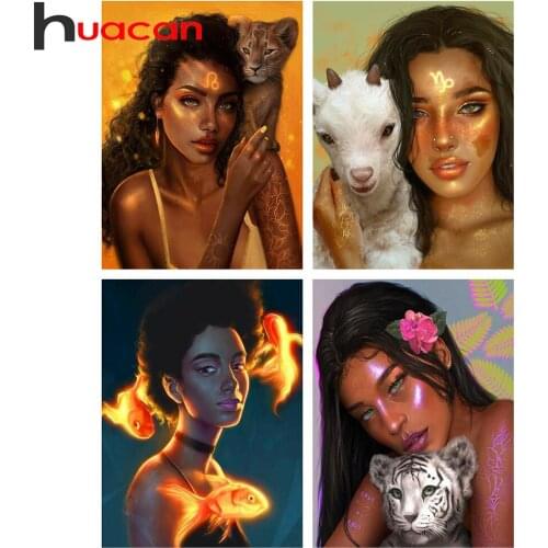 Huacan 5D Diamond Painting New Arrivals African Woman Diamond Mosaic Embroidery Animals Portrait Needlework Home Decoration
