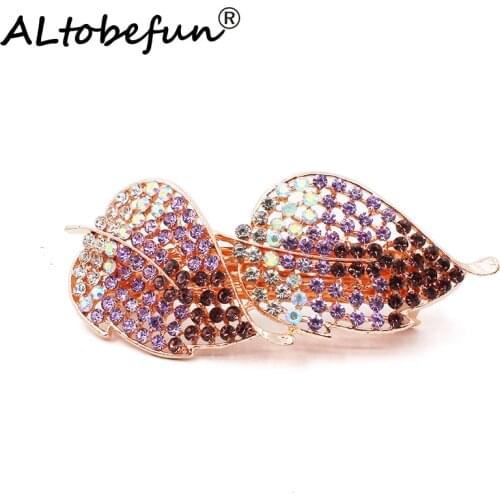 ALTOBEFUN New Fashion Crystal Leaf Hairpin Hairwear Jewelry For Women Girl Ladies Rhinestone Leaves Hair Clip Barrettes AE004