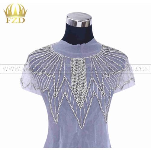 XFX VENUS 1 Piece Silver color wedding All rhinestone Collar Applique patches for clothing beaded appliques Apparel DIY Fabric