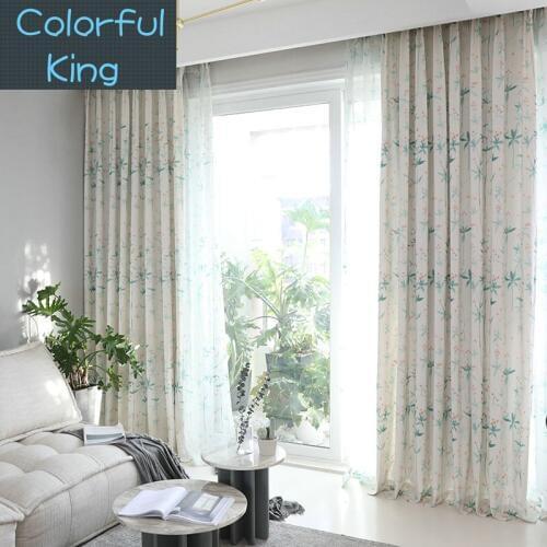 Bamboo Printed Window Curtains Blackout for Living Room Kitchen Bedroom Treatment Green Blue Leaves