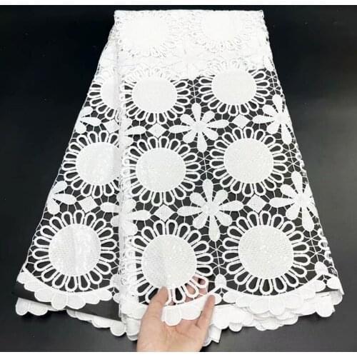 White African Cord Lace Fabric With Sequins Nigerian Lace Fabric 5 Yards/pcs Milk Silk Lace Water Soluble Lace For Wedding Party