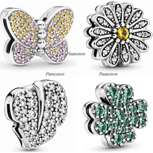 925 Sterling Silver Reflexions Sparkling Daisy Flower Clip Charm Bead Fit Pandora Bracelet & Necklace Jewelry