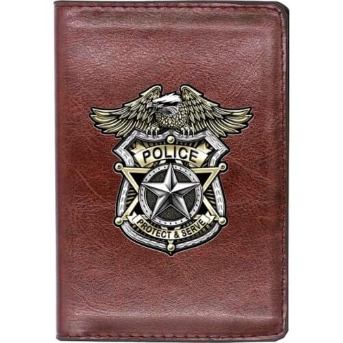 Police Protect & Serve Passport Case Personality Leather Men Women Travel ID Credit Card Holder Cover