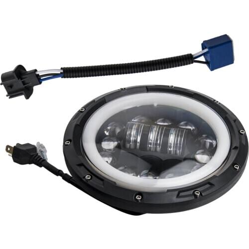 Black Round LED Headlight Hi Lo Beam with Halo DRL For Jeep Wrangler For Cherokee