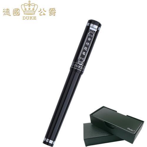 Pure Black Duke 370 Fountain Pen High-end 8k Gold Nib 0.5mm Writing Ink Pen Best Gift Pens for Business Partner and Students