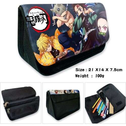 Demon Slayer Kamado Tanjirou Student Nylon School Stationery Bag Cosmetic Bags Pencil Hook&Loop Bags Pen Bag MakeUp Bag