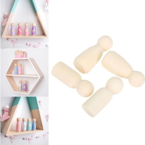 10pcs Wooden Peg Dolls 43mm Women Natural Unpainted Figures Wedding Cake Family Hard Wood Dolls Kids Printed DIY Toys