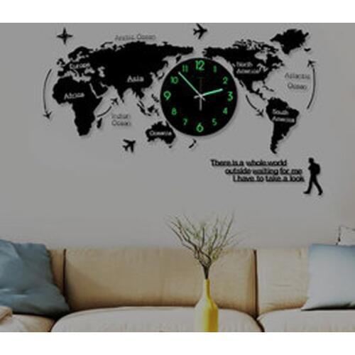 Home Decor World Map Great Wall Decoration 3d Sticker Hanging Clock Glowing in Dark Unique Clock Life Culture Quiet kol saati