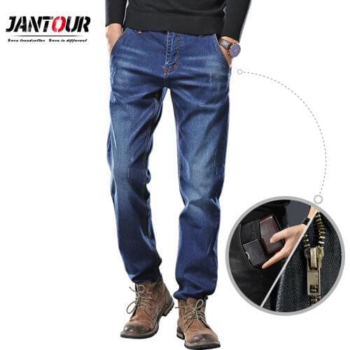 Jantour 2021 New Brand Mens Jeans Fashion Men Pocket zipper Casual Slim Straight Stretch Jean Men Big Size 28-40 42 44 46 48