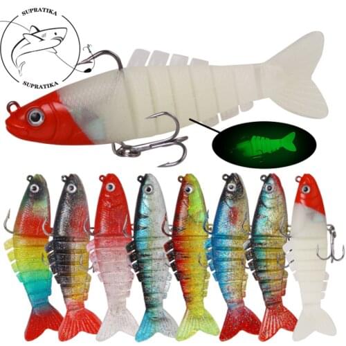 8pcs/set 17.5g/9cm Artificial Multi-section Plastic Soft Bait 3D Simulation Eye With Hook Wobbler Luminous Flash Fishing Lure