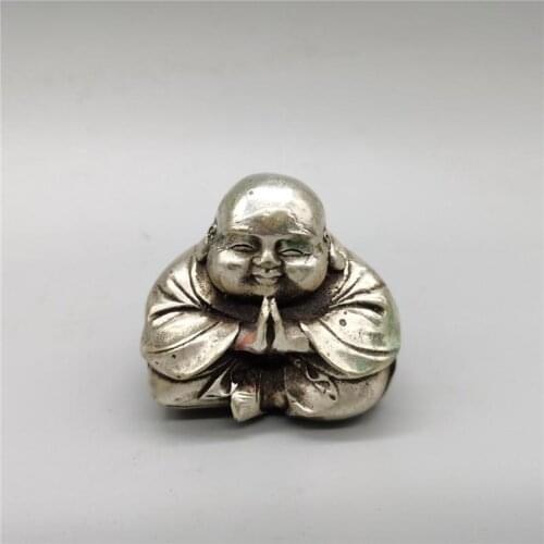 Chinese old Tibetan silver Fat Buddha Feng Shui decoration