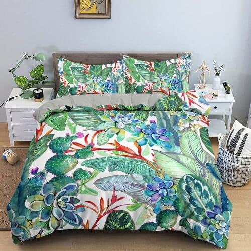 Tropical Flower Leaf Duvet Cover Queen Vintage Floral Bedding Set Boho Style Comforter Cover Luxurious Floral Quilt Cover