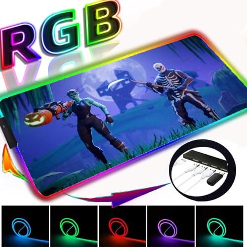 Video Game Fortress Anime Skull RGB with 4 Ports USB Xxl Mouse Pad LED Luminous HUB Gamer Office Keyboard Desk Pad Notebook Csgo