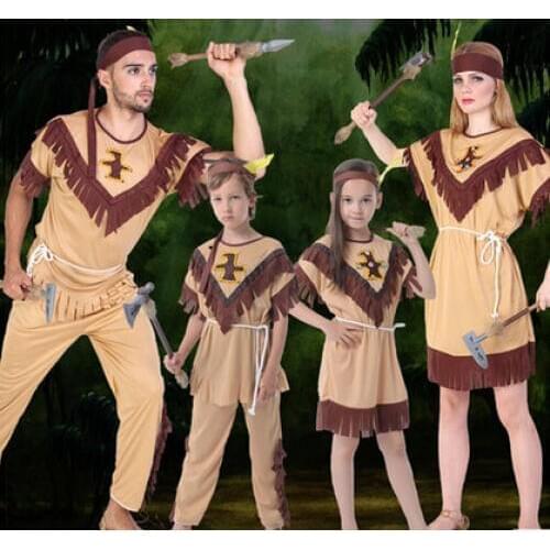 Hot Aboriginal clothes cosplay costumes Primitive man dressed couples high-end India savage costume Family Performance clothing