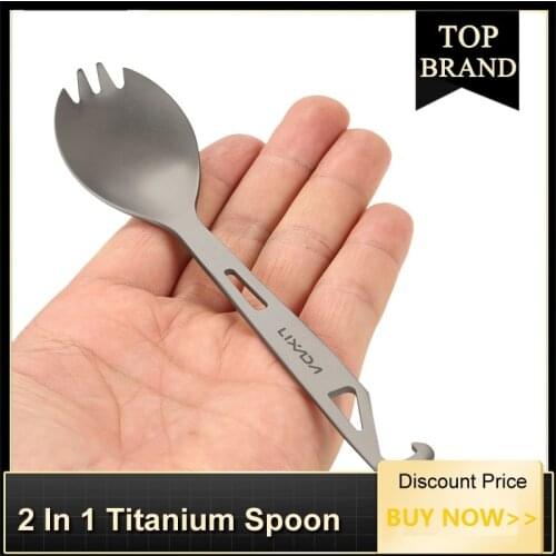 Lixada 2 In 1 Outdoor Titanium Spoon Camping Tableware Bottle Opener Picnic Dinner Titanium Spork Fork for Travel Backpacking