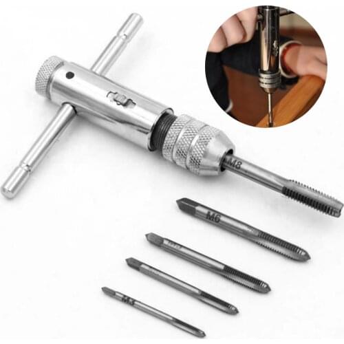 5pcs/set T-handle Screw Tap Ratchet Taps M3 , M4 , M5, M6,M8 with Spanner Wrench Drift Holder