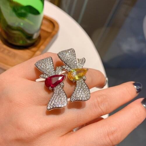 QTT Cute Female Bowknot Wedding Rings Elegant 925 Sterling Silver Finger Ring Fashion Promise Engagement Rings For Women