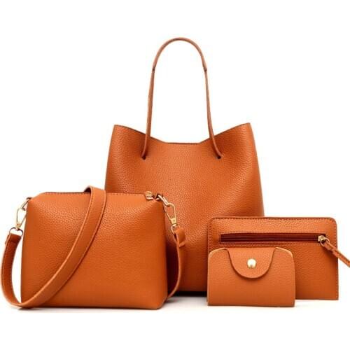 Fashion 4Pcs Women Shoulder Bags Handbag Purse Set Female Solid Color Soft Faux Leather Large Tote Bag Luxury