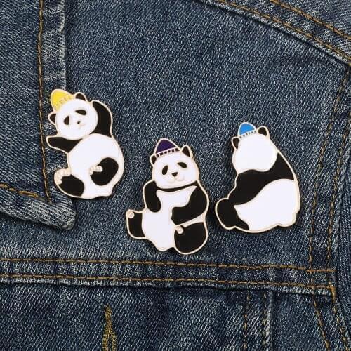 Cartoon Panda Party Pins Enamel Animal Brooches For Kids Women Fat Panda Badges Clothes denim Bag Lapel Pin kawaii Jewelry Gift