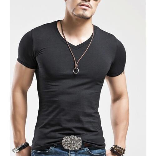 Mens Tops Tees 2018 summer new cotton v neck short sleeve t shirt men fashion trends fitness tshirt Pure color