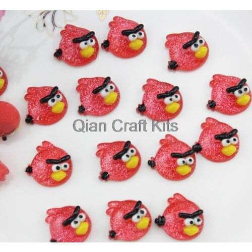 Set of 150pcs cute glitter red bird resin cabochons (20mm) Cell phone decor decoden flatback kitsch collection DIY craft kit