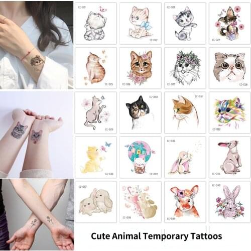 20pcs/set Cat Little Animal Waterproof Temporary Tattoo Sticker Cute Dog Flash Tattoos Body Art Fake Arm Tatoo for Women Girls