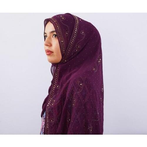 H1171 latest big size chiffon muslim long scarf with rhinestones,fashion womens headwrap,fast delivery