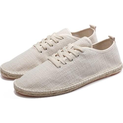 New Style Vintage Linen Lace Cloth Shoes Plain Coloured Canvas Shoes Summer Breathable Mens Shoes Lovers Fisherman Footwear