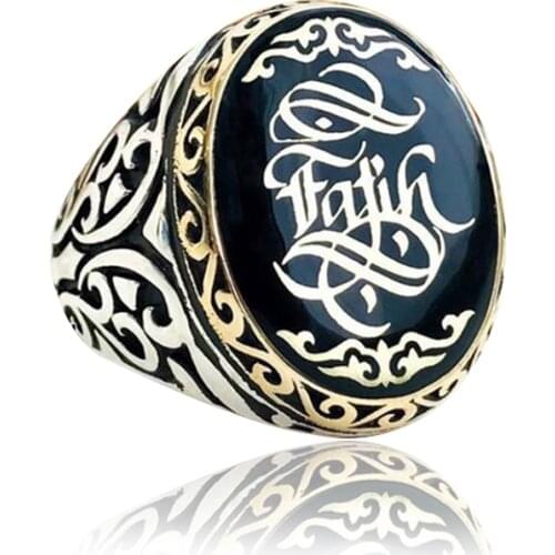 New Personalized Men Ring Collection Name Custom Arabic Ottoman Calligraph Vintage English Carved Embossed Rings Fine Jewellery