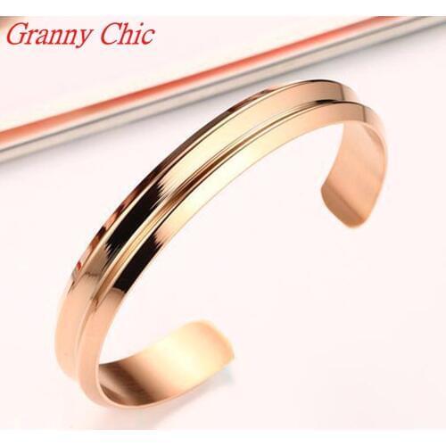 Granny Chic New Charming Gold Color Bangles Stainless Steel 10mm Men Cuff Bracelet Couple Bangle For Women