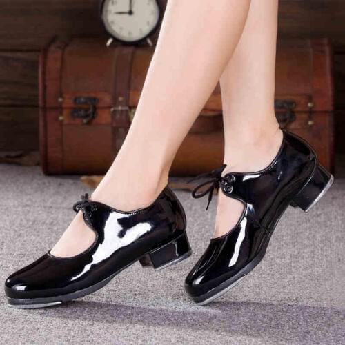 Adult Women Tap Shoes Dance shoes Dancing shoes Professional Tap shoe PU patent leather comfortable 2019 Hot free shipping 4cm