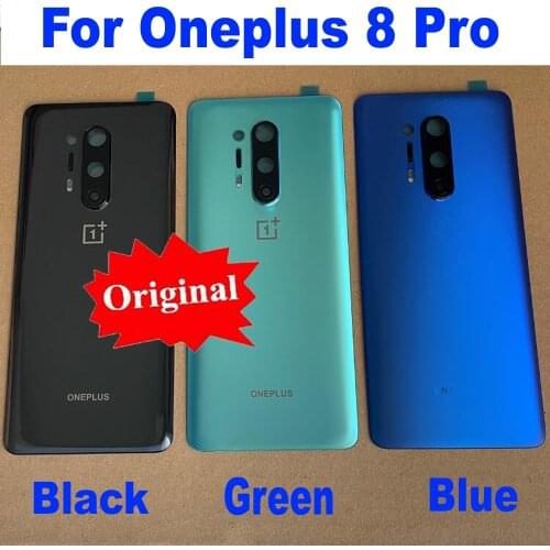 Original For Oneplus 8 Pro Back Battery Cover Housing Door Rear Case + Camera Frame Glass Lens + Flash + Adhesive Mobile Lid
