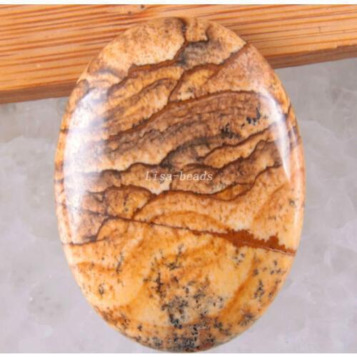 CAB Cabochon Fit Necklace Earrings Oval 30x40MM Natural Stone Bead Picture Jaspe Jewelry Gift for Men Women 1Pcs K1691