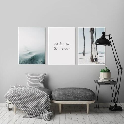 Coastal Surfing Landscape Posters And Prints Sea Wave Surfboard Pictures As Free As The Ocean Quote Canvas Painting Home Decor