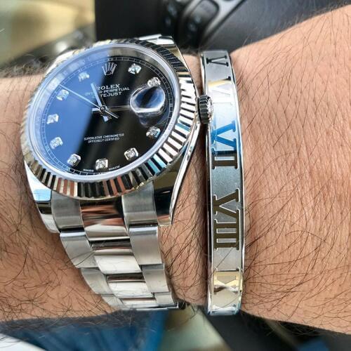 Luxury Stainless Steel Romal Bangle Roman Numbers Bracelet For Men Women Fashion Jewellery Armband Gold Cuff Friendship Gifts