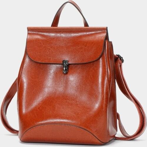 Backpack Female Bag 2021 New Cowhide Leather Vintage Travel Bag Anti-theft Knapsack Multifunction Women Shoulder Bags Schoolbag