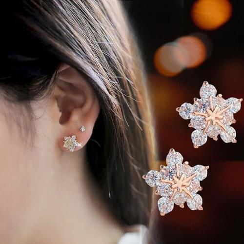 Stud Earring New Hot Sell Trendy Super Shiny Zircon Ice Flower Earrings for Women Wholesale Jewelry for gift